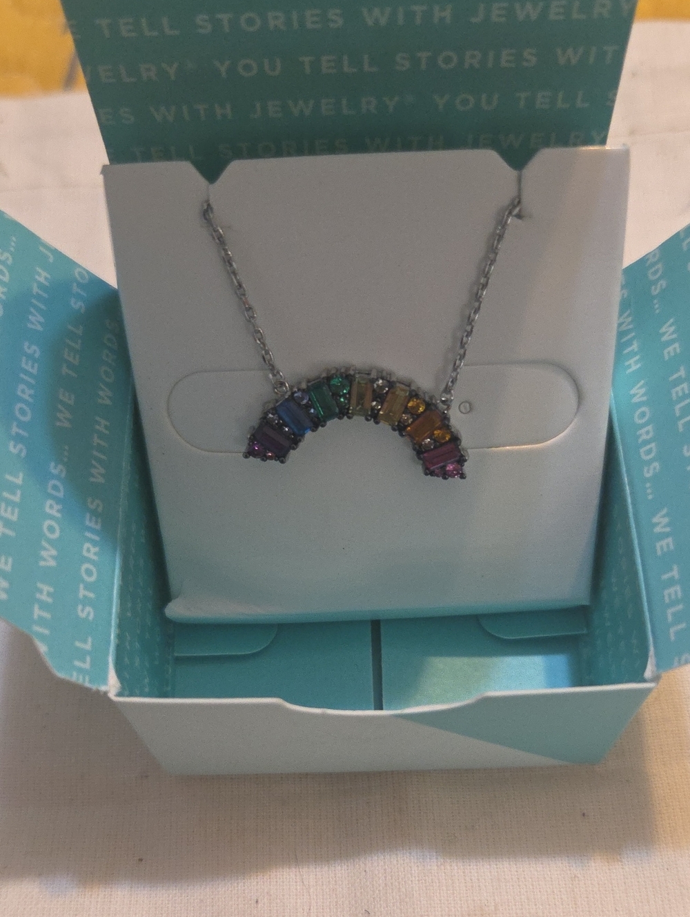 Origami Owl Silver Rainbow Crescent Necklace with Multicolor Stones